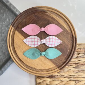 Leather Hair Bow Clip Set - Pink Plaid