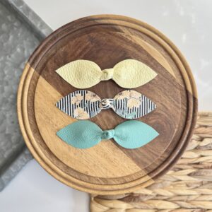 Leather Hair Bow Clip Set - Yellow flowers